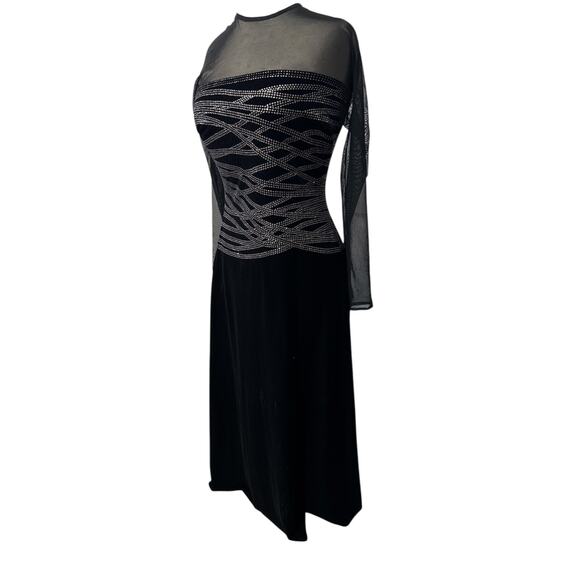 VINTAGE LILLIE RUBIN SHEER RHINESTONE VELVET MAXI DRESS SZ L - Picture 1 of 7